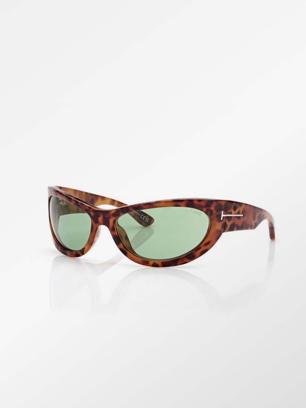 Brand New Tom Ford Leona wrap cateye Sunglasses in brown havana with green lense